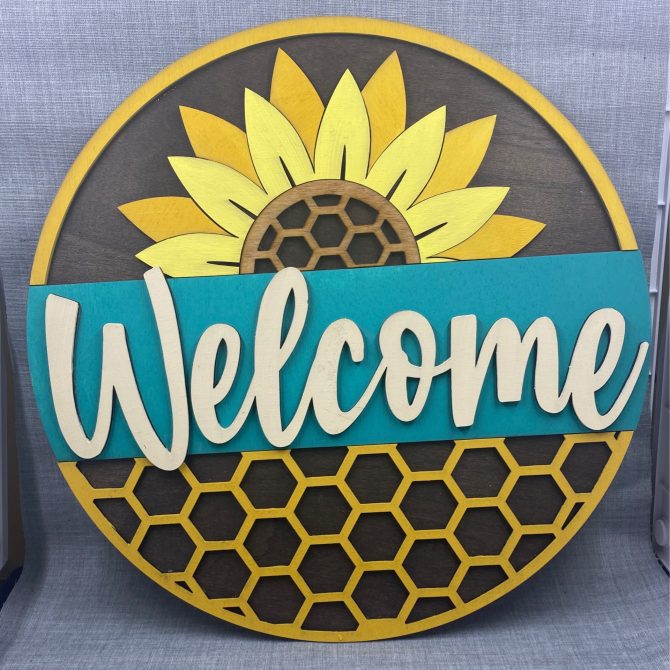 Welcome Honeycomb/Sunflower 12” round