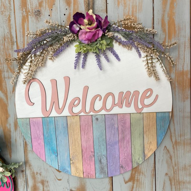 Welcome-pastel fence-18 inch round