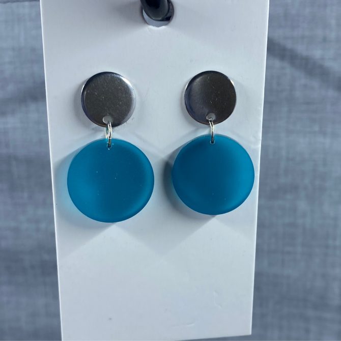 Silver/Blue Acrylic Circle Dangle Earrings