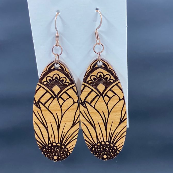 Sunflower Oval Dangle Earrings