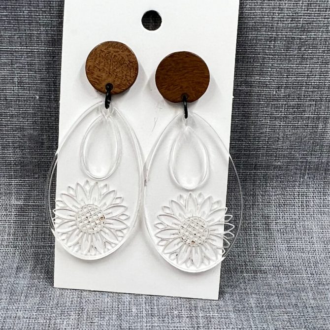 Clear Acrylic Dangle w/ Sunflower Engraved