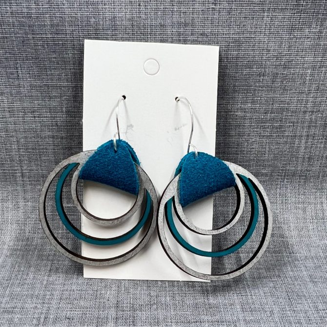 Triple Hoops w/ Leather Strap Dangle Earrings