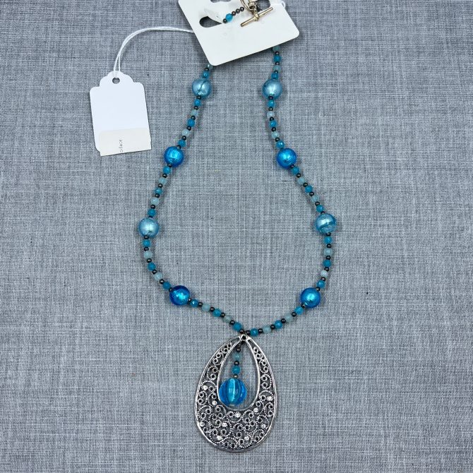 Blue and Silver Tear Drop Necklace | By DJD