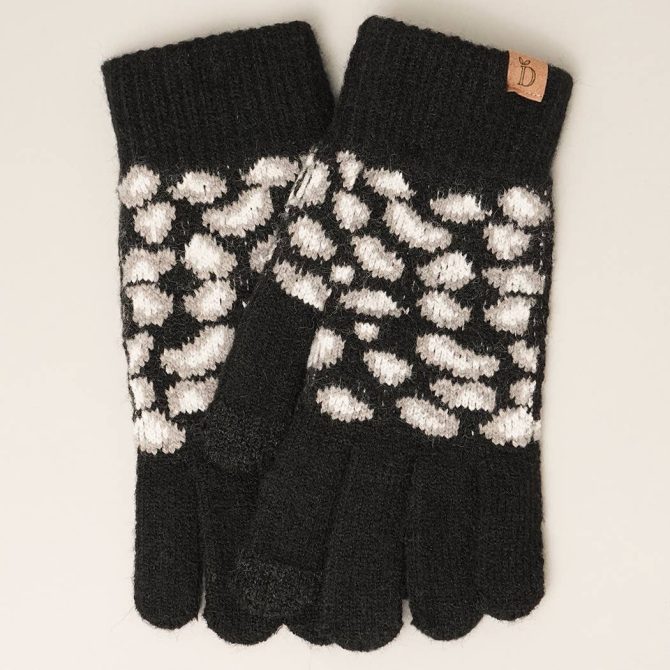 Leopard Pattern knit Smart Touch Gloves