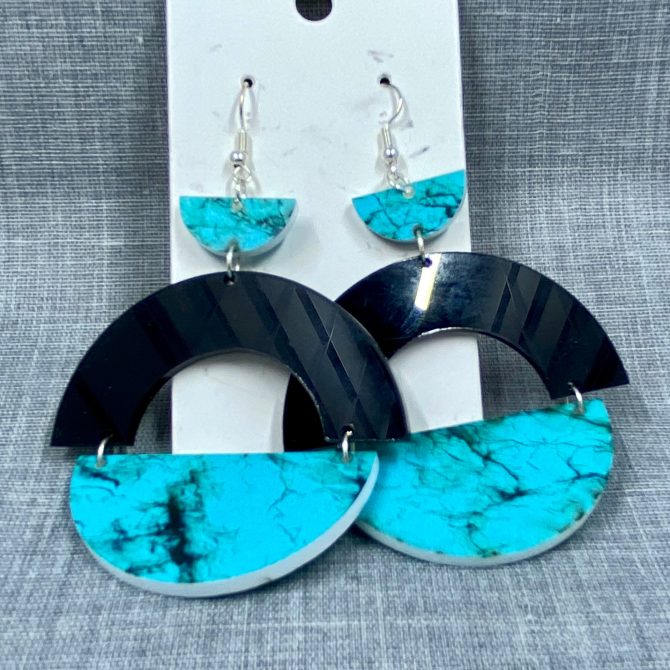 Black and Teal Dangle Earrings