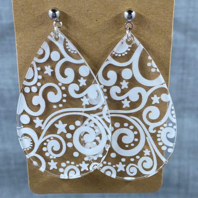 Clear w/ White Swirl Dangle Earrings