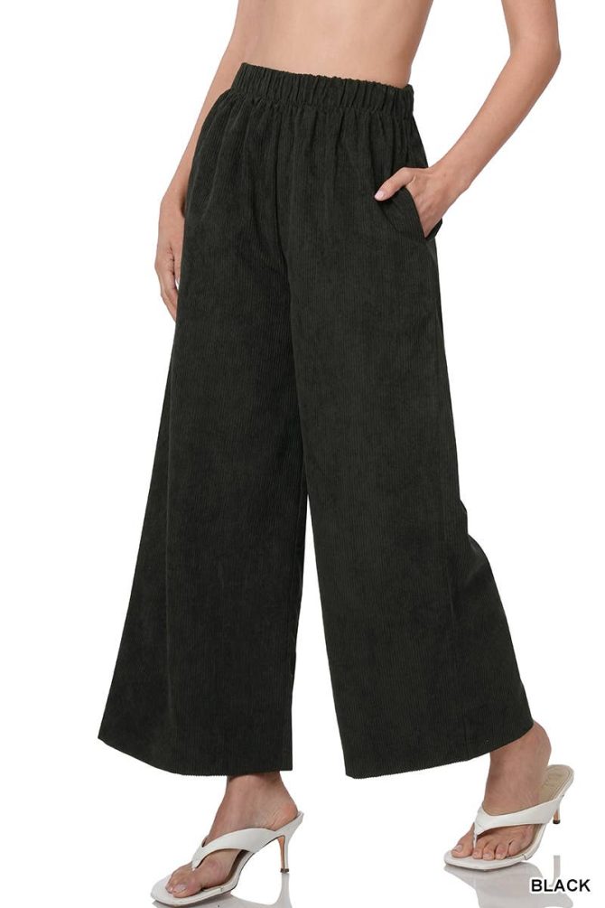 SC145036 CORDUROY WIDE LEG PANTS WITH POCKETS