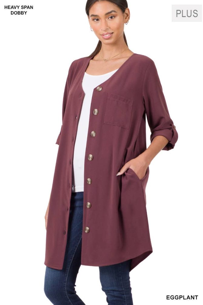 SI-21845 PLUS WOVEN HEAVY SPAN DOBBY CARDIGAN