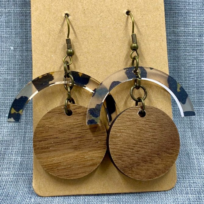 Leopard Arch w/ Wood Circle Dangle Earrings