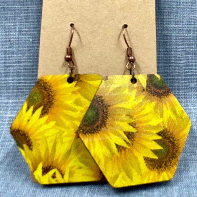 Sunflower Hexagon Dangle Earrings