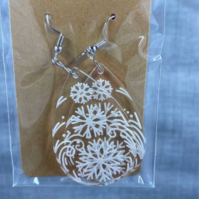 Clear Snowflake Teardrop Dangle Earrings