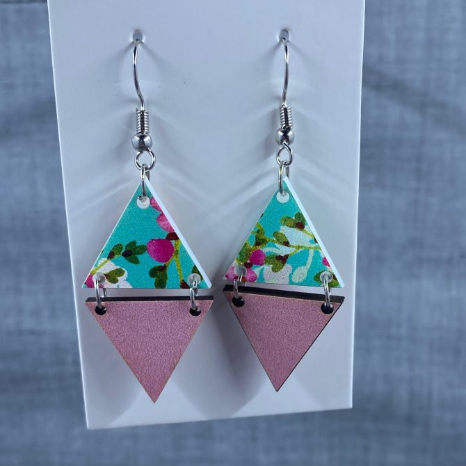 Teal/Floral Dangle Earrings