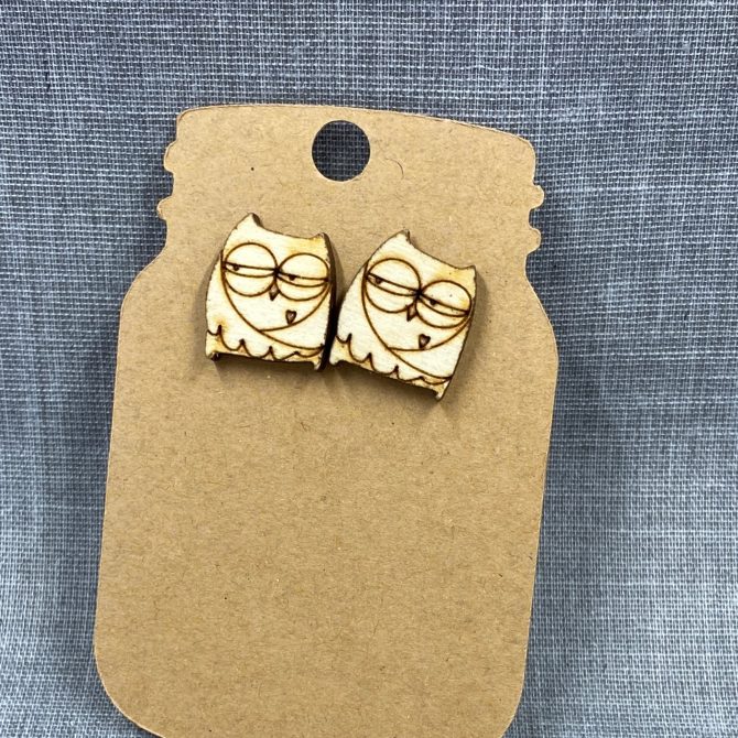 Wood Owl Stud Earrings